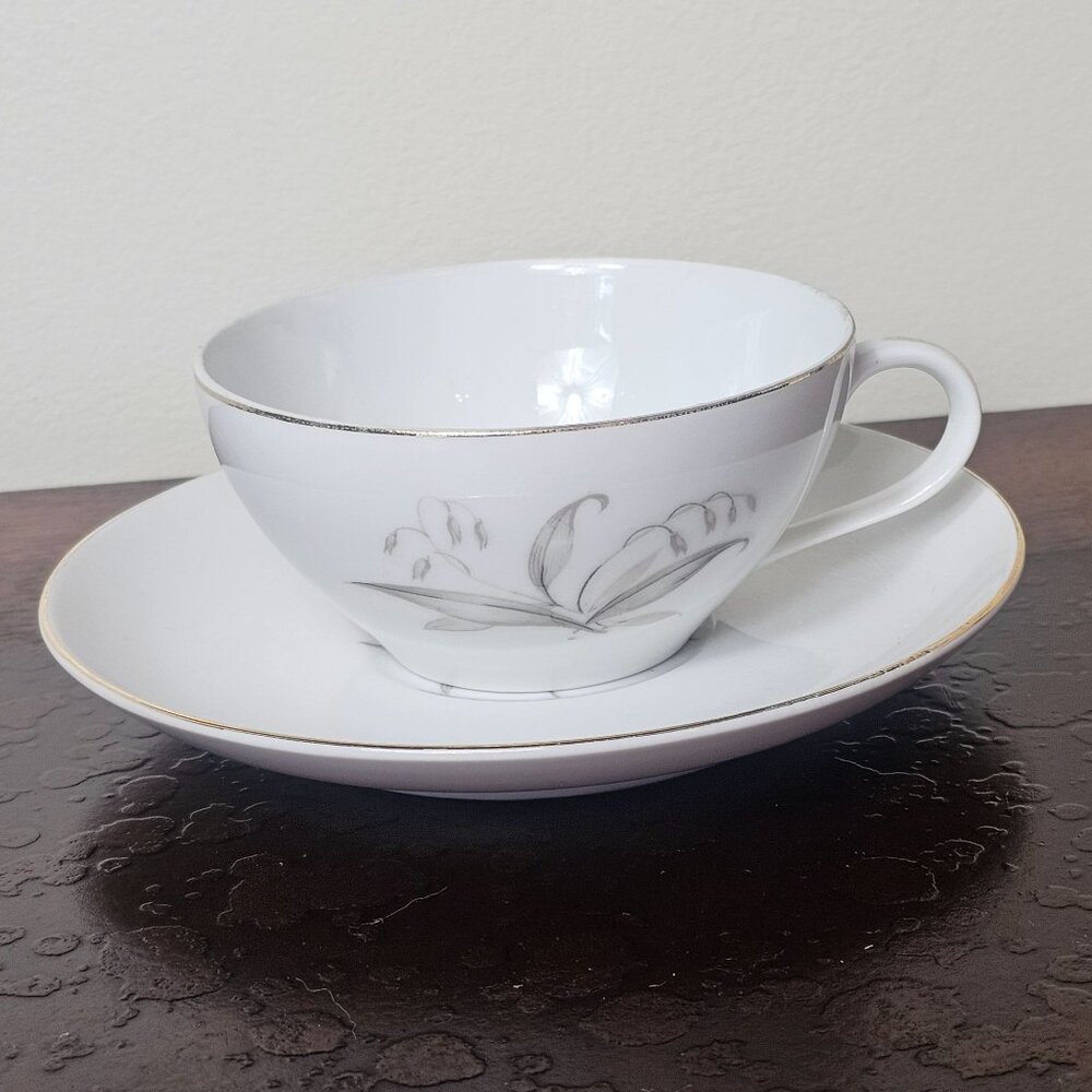Kaysons Fine China Golden Rhapsody Tea Cup Saucer Set Vintage 1961 Floral Design